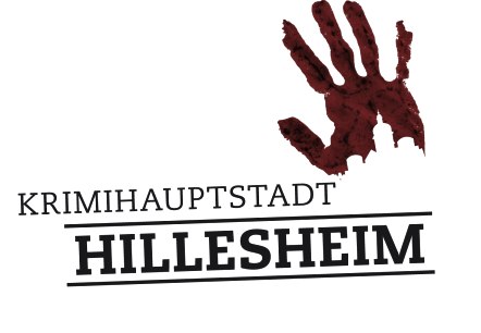 Das Logo der Krimihauptstadt Hillesheim zeigt einen blutigen Handabdruck und Umrisse der Stadt Hillesheim., © Touristik GmbH Gerolsteiner Land